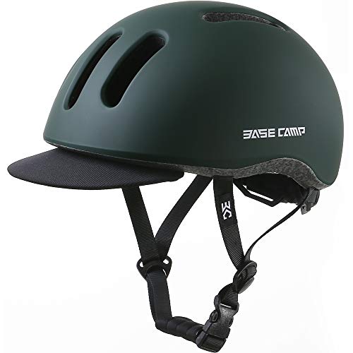BASE CAMP Adult Bike Helmet with Removable Visor for Urban Commuter Adjustable M Size (Green)