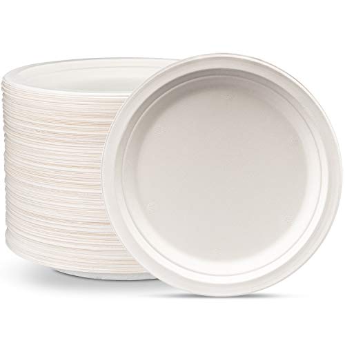 100% Compostable 9 Inch Heavy-Duty Plates [125 Pack] Eco-Friendly Disposable Sugarcane Paper Plates