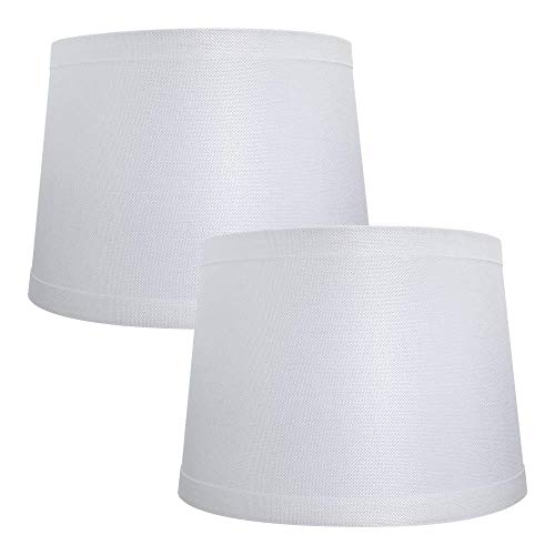 Double Medium Lamp Shades Set of 2, Alucset Drum Fabric Lampshades for Table Lamp and Floor Light,10x12x8 inch,Natural Linen Hand Crafted,Spider (White, 2pcs in 1 Cartoon Box)