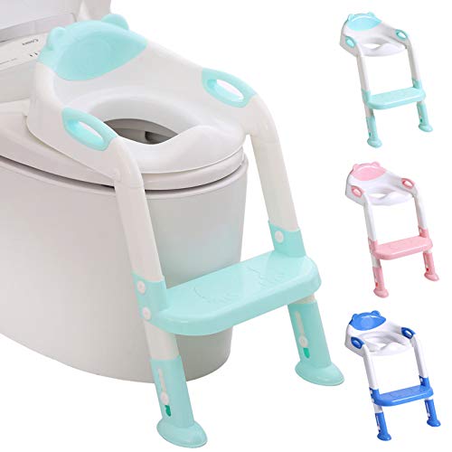 711TEK Potty Training Seat Toddler Toilet Seat with Step Stool Ladder,Potty Training Toilet for Kids Boys Girls Toddlers-Comfortable Safe Potty Seat Potty Chair with Anti-Slip Pads Ladder (Blue)