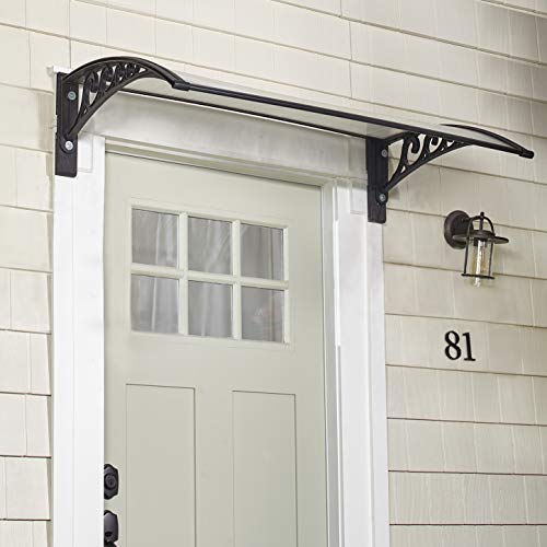 The Lakeside Collection Window Awning Or Front Door Canopy - Sun Shade and Rain Blocker - Black