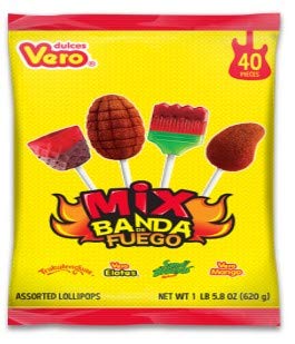 Vero Mix Banda Fuego Assorted Flavors Lollipop Box