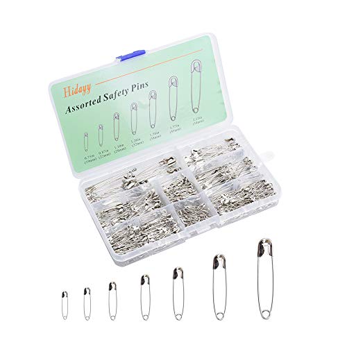 450PCS Safety Pins for Sewing Craft Cloth, Premium Large Safety Pins Set Durable Assorted 7 Sizes 19mm - 54mm for Home Office Use DIY Art Jewelry Making with Storage Box by Hidayy