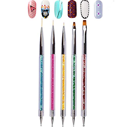 Double Ended Nail Art Brushes, TEOYALL 5 PCS Nail Dotting Pen Liner Brush Nail Art Point Drill Drawing Tools Set