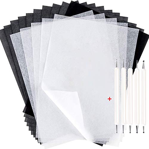 200Pcs Tracing Paper, EAONE Transfer Tracing Paper and Carbon Graphite Paper with 5Pcs Embossing Stylus for Wood Burning Transfer, Wood Carving and Tracing, Black and White
