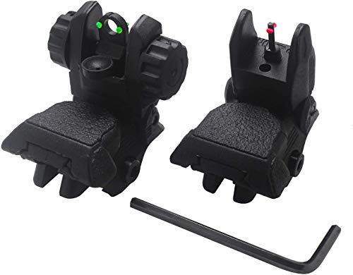 AWOTAC Polymer Black Fiber Optics Iron Sights Flip-up Front and Rear Sights with Red and Green Dots Fit Picatinny Weaver Rails