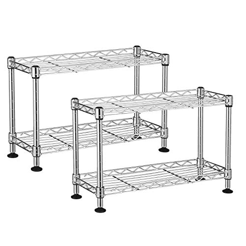 SONGMICS Set of 2 Spice Racks, 2-Tier Sturdy Kitchen Shelves, Freestanding Jar Racks, for Jars, Bottles, and Cans, Metal Storage Shelf Loads up to 88 lb, 15.7 x 5.9 x 10.4 Inches, Silver ULGR22SV