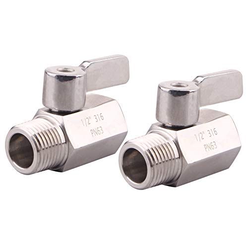 DERNORD 1/2' Stainless Mini Ball Valve Female x Male NPT Thread with Stainless Steel Handle Pack of 2