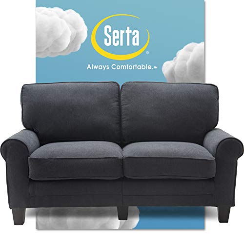 Serta Copenhagen Sofa Couch for Two People, Pillowed Back Cushions and Rounded Arms, Durable Modern Upholstered Fabric, 61' Loveseat, Charcoal