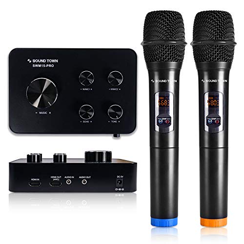 Sound Town Wireless Microphone Karaoke Mixer System w/ HDMI ARC, AUX, Bluetooth -Support Smart TV, Sound Bar, Media Box, Receiver (SWM15-PRO)