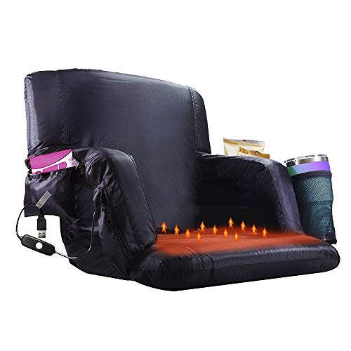 Upgraded Heated Stadium Bleacher Seat, Foldable Portable Chair, 5 Reclinng Positions Back and Arm Support Thick Cushion for Outdoors Sports Camping & Indoor. (Not Include USB Power Bank)