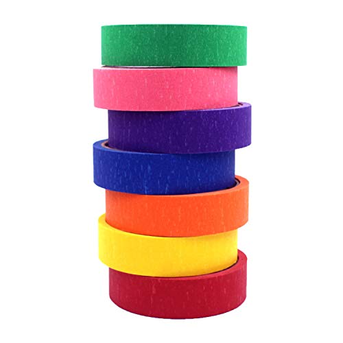 Colored Masking Tape by BAM! Tape 7 Pack | Arts and Crafts Tape | STEM Preschool Learning | Kids Art Supplies and Crafting Kit | 7 Colors Each 43 feet by 1 inch | Travel Size Rolls