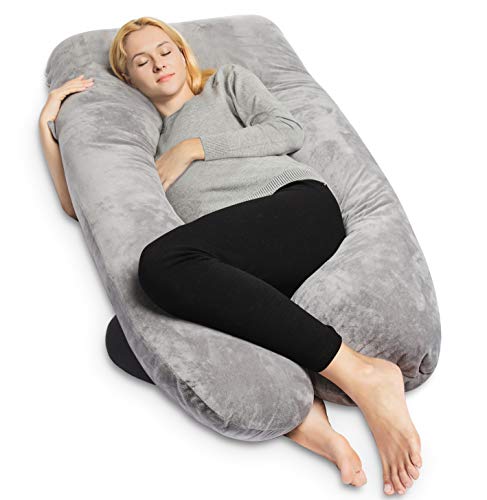 QUEEN ROSE Pregnancy Pillow with Velvet Cover-U-Shape Full Body Maternity Pillow for Pregnant Women Support,Gray