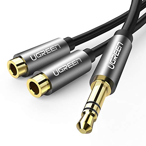 UGREEN Headphone Splitter, 3.5mm Audio Stereo Y Splitter Extension Cable Male to Female Dual Headphone Jack Adapter for Earphone, Headset Compatible with iPhone, Samsung, Tablet, Laptop (Black)