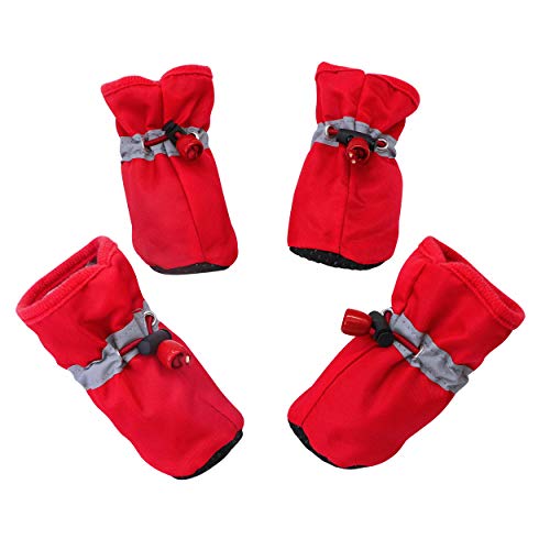 YAODHAOD Dog Boots Paw Protector, Anti-Slip Dog Shoes，These Comfortable Soft-Soled Dog Shoes are with Reflective Straps, for Small Dog (6, red)