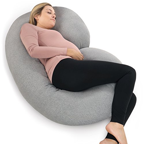 PharMeDoc Pregnancy Pillow with Travel & Storage Bag, C Shaped Full Body Pillow with Grey Jersey Cover