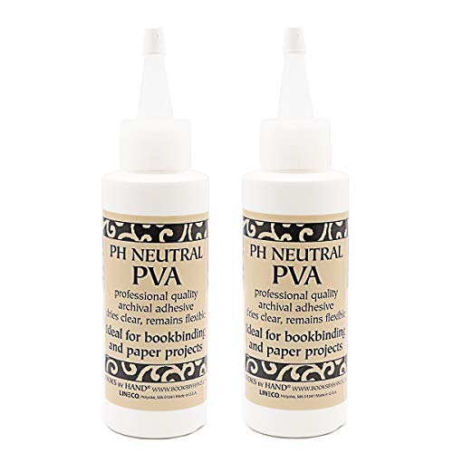 Books By Hand Acid Free PH Neutral PVA Adhesive with spout. Fast Setting, Re-moistenable, Lays Flat, and Dried Clear. Perfect for Bookbinding, DIY, Crafts, and More! Pack of 2