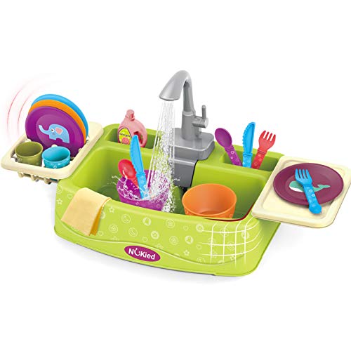 LTKFFFdp Pretend Play Kitchen Sink Toys for Kids 3 4 5 6 8 Year Old Boy Girls, Toddler Learning Toys Set Dishwasher with Automatic Water Cycle System, Unique Role Play Gifts for Boys Girls Age 3+