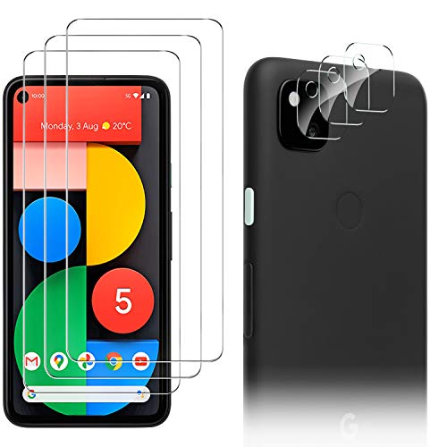 Luibor for Google Pixel 5 Screen Protector[3 Pack]+ for Google Pixel 5 Camera Lens Protector [3 Pack], Anti-fingerprint Anti-Scratch Tempered Glass for Google Pixel 5 (Transparent)