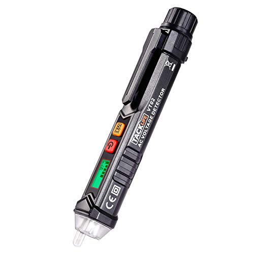 Non-Contact AC Voltage Tester/Voltage Tester Pen with Adjustable Sensitivity, LCD Display, LED Flashlight, Buzzer Alarm, Dual Range 12V-1000V/48V-1000V & Live/Null Wire Judgment - TACKLIFE VT02