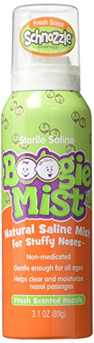 Saline Nasal Spray for Baby and Kids by Boogie Mist, Decongestant, Made with Sterile Saline, Safe for Newborn, Fresh Scent, 3.1 Ounce, Transparent (816167010741)