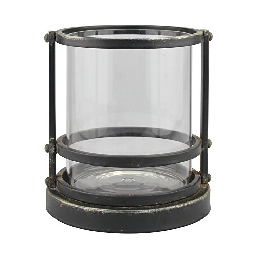 Stonebriar Industrial Black Metal Cage Pillar Candle Holder with Removable Glass Hurricane, Decorative Rustic Design for Wedding Decorations, Parties, or Everyday Home Decor, Small