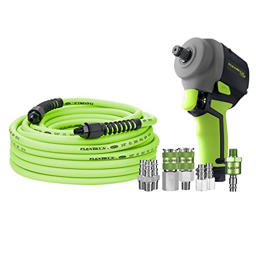 Flexzilla Pro Mini Impact Wrench Kit. 1/2' Drive Pro Air Hose 3/8″ x 50 High Flow Couplers and Plugs - AT8505FZ