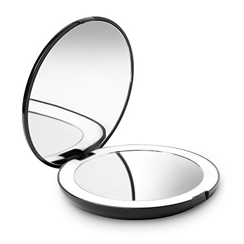 Fancii LED Lighted Travel Makeup Mirror, 1x/10x Magnification - Daylight LED, Compact, Portable, Large 5” Wide Illuminated Folding Mirror