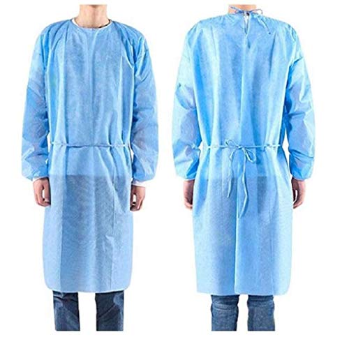 Isolation Gowns Knit Cuff One Size Fits Non-Woven, Latex Free, Splash Resistant, All Dental Medical Disposable 50 Pieces/1 Box Blue Color