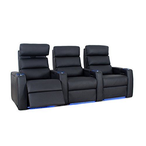 Octane Seating Dream HR Home Theatre Seating - Black Top Grain Leather - Power Recline - Lighted Cup Holders - Row of 3 Seats