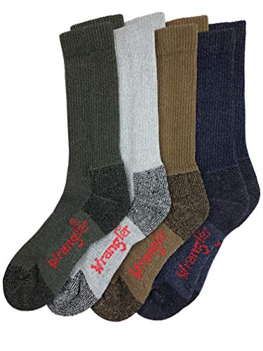 Wrangler Mens Riggs Workwear Ultra-Dri Moisture Wicking Crew Boot Socks 4 Pair Pack (Large - Sock:10-13/Shoe:9-13, Assorted)