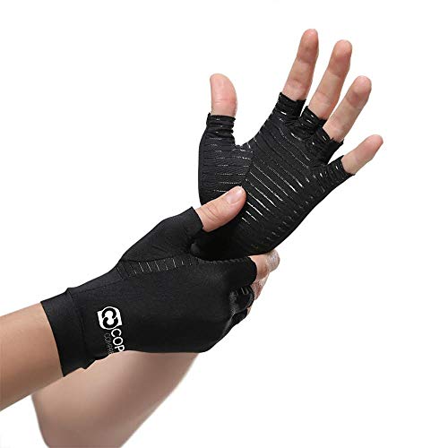 Copper Compression Arthritis Gloves - Guaranteed Highest Copper Content. Best Copper Glove for Carpal Tunnel, Computer Typing, and Everyday Support for Hands. Fit for Women and Men (1 Pair)