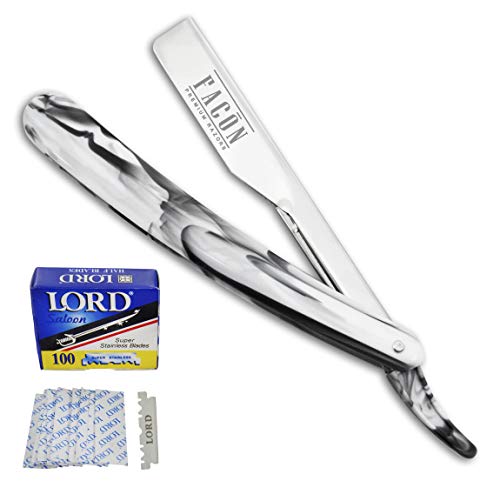 100 BLADES + Facón Professional Marble Straight Edge Barber Razor - Salon Quality Cut Throat Shavette