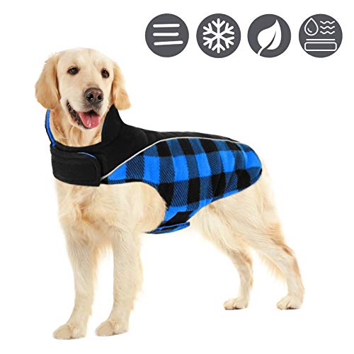 SUNFURA Reflective Dog Cold Weather Coat, British Style Plaid Reversible Waterproof Windproof Pet Winter Warm Vest, Cozy Cotton Lined Stand-up Collar Outdoor Jacket Apparel for Small Medium Large Dogs