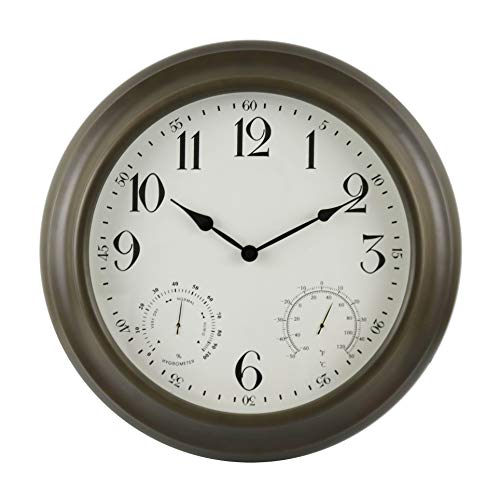 BACKYARD EXPRESSIONS PATIO · HOME · GARDEN 914935 24' Metal Indoor/Outdoor Weather Monitoring Clock, Rustic Brown
