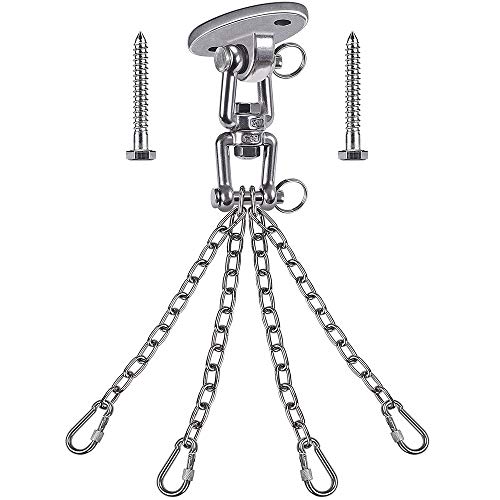 Besthouse Permanent Antirust Stainless Steel 304 Heavy Duty Boxing Punching Bag Chain, 800 LB Capacity, 360° Rotate Swing Hangers with 4 Chains and 4 Carabiners, 2 Screws for Wooden Sets