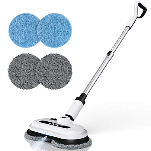 Cordless Electric Spin Mop, Spray Mop with Built-in 300ml Water Tank for Floor Cleaning, Polisher with LED Headlight for Hardwood & Tile & Marble & Laminate Floors, Scrubber and Waxing with 4 Mop Pads