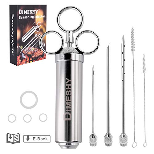 Heavy duty 304 Stainless Steel Meat Injector Kit with 2-oz Large Capacity Barrel with 3 commercial Marinade Needles