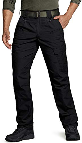 CQR Men's Tactical Pants, Water Repellent Ripstop Cargo Pants, Lightweight EDC Hiking Work Pants, Outdoor Apparel, Duratex(tlp108) - Black, 34W x 32L
