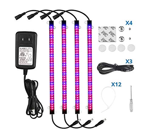 Sondiko Grow Light Strip Set 45w, Full Spectrum 4 Pack 17 Inches LED Grow Light with Power Adapter, Extension Cables, Mounting Accessories for Indoor Plants Greenhouse, Grow Shelf and More