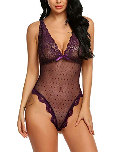 Avidlove Woman's Lingerie One Piece Lace Bodysuit Backless Chemise Royal Purple Royal Purple Medium