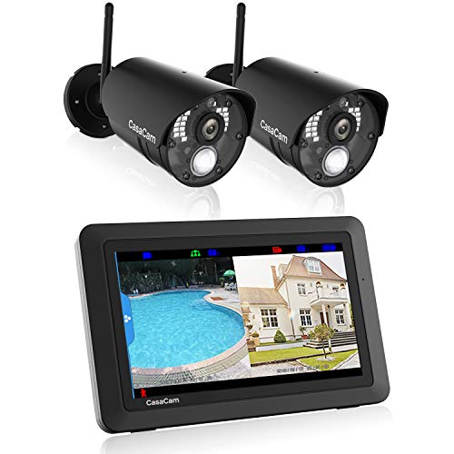 CasaCam VS802 Wireless Security Camera System with 7' Touchscreen and HD Nightvision Cameras, AC Powered (2-cam kit)