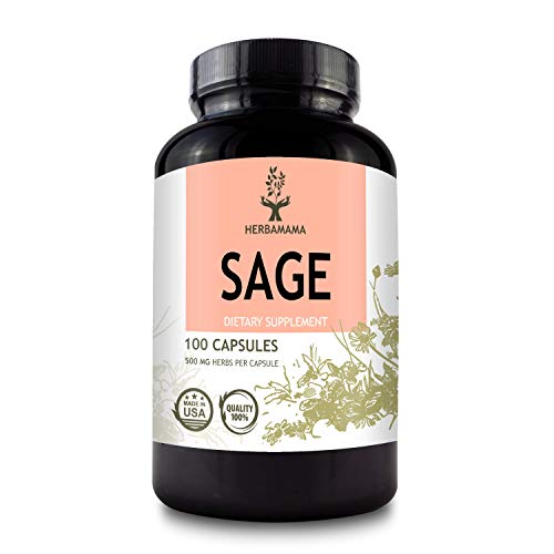 Sage 100 Capsules 500 mg | Filled with Organic Sage Leaf | Gut Health & Digestive Function | Brain Function | Non-GMO