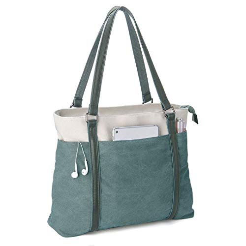 Wxnow 15.6 inch Canvas Business Bags for Women Canvas Work Bag Computer Tote Laptop Purse School Shoulder Bag Green