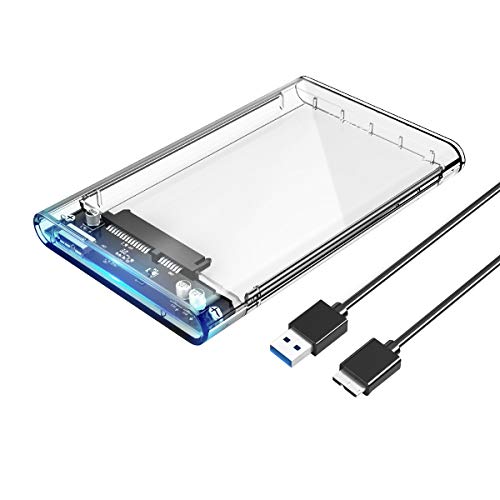 ORICO 2.5 USB 3 External Hard Drive Enclosure, USB3.0 to SATA Portable Clear Hard Disk Case for 2.5 inch 7mm 9.5mm SATA HDD SSD, Support UASP SATA III, Max 4TB, Tool-Free Design - Clear