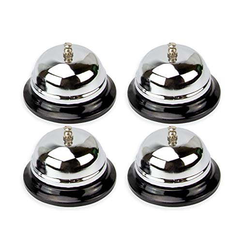 [4 Pack] Call Bells 3.38 Inch - Silver Desk Bell, Stainless Steel Metal Counter Service Bell, Loud and Clear Ring for Elderly, Hotel Reception, Restaurant, Kitchen, Store, School, Teacher and Hospital