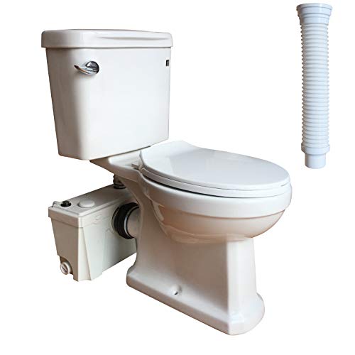 Macerating Toilet with 500Watt Maerator Pump, Upflush Toilet System for Basement Room Included 500Watt Macerator Pump, Water Tank, Toilet Bowl, Toilet Seat, Extension Pipe Between Toilet and Pump