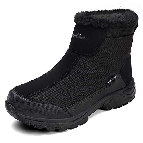 SILENTCARE Men's Warm Snow Boots, Fur Lined Waterproof Winter Shoes, Anti-Slip Lightweight Ankle Boot (9.5 M US, Black)