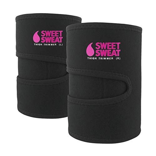 Sweet Sweat Thigh Trimmers for Men & Women ~ Increases Heat & Sweat to The Thighs ~ Includes Mesh Carrying Bag (Pink Logo, Medium)