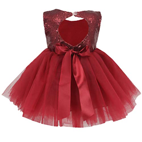 Toddler Girl Baby Lace Flower Sequin Tutu Dress Tulle Pageant Wedding Party Formal Girls Dresses Burgundy 12-18M